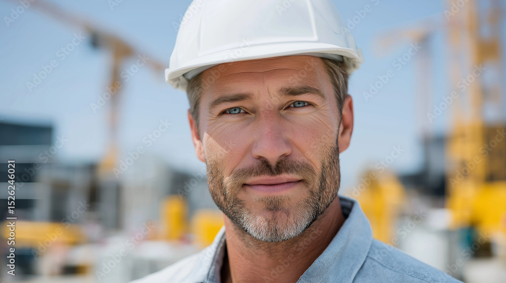 Confident Engineer at Construction Site with Copy Space Confident Engineer at Construction Site with Copy Space