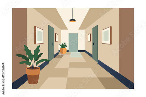 Modern Apartment Building Hallway Interior Design Calm, Minimalist Corridor