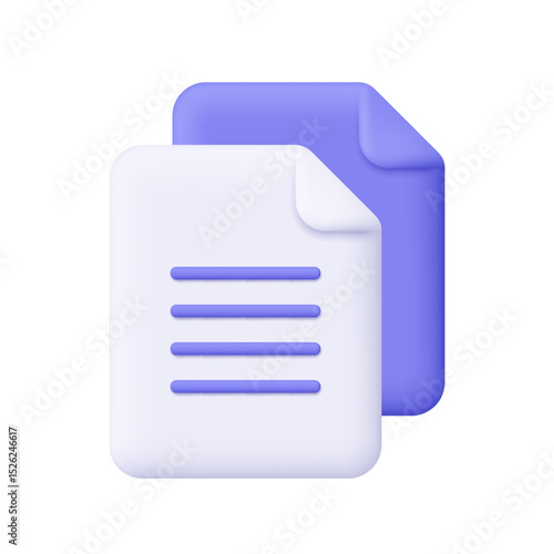 Copy file document icon. Stack of paper sheets. Business, finance, education and office concept. 3d vector icon. Cartoon minimal style.