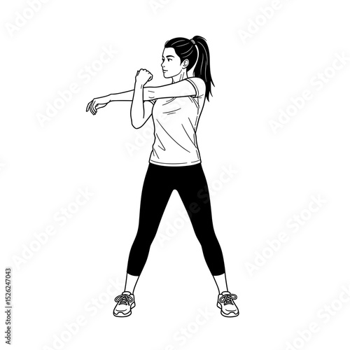 Fit woman stretching her arms before workout, promoting health and fitness in a dynamic atmosphere