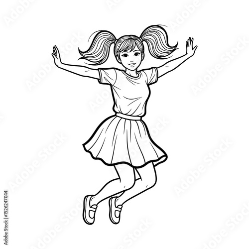 Happy girl jumping with joy, expressing excitement and playfulness in a cheerful atmosphere 