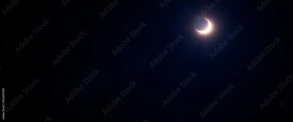 Night sky, low angle, solar eclipse, crescent sun, dark sky, stars, cosmic event, crescent, rare Night sky, low angle, solar eclipse, crescent sun, dark sky, stars, cosmic event, crescent, rare