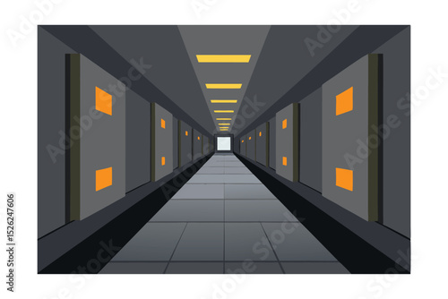 Endless Corridor A Futuristic Architectural Illustration of a Long, Dark Hallway