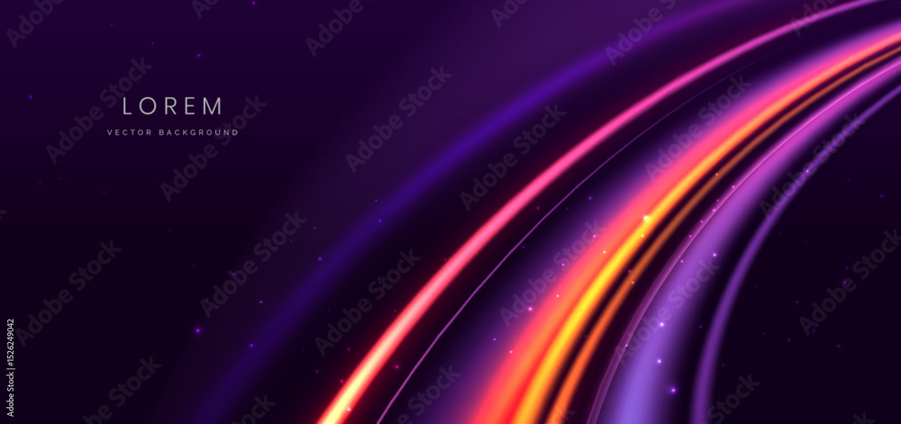 Naklejka premium Elegant glowing purple curved rays on dark purple background.
