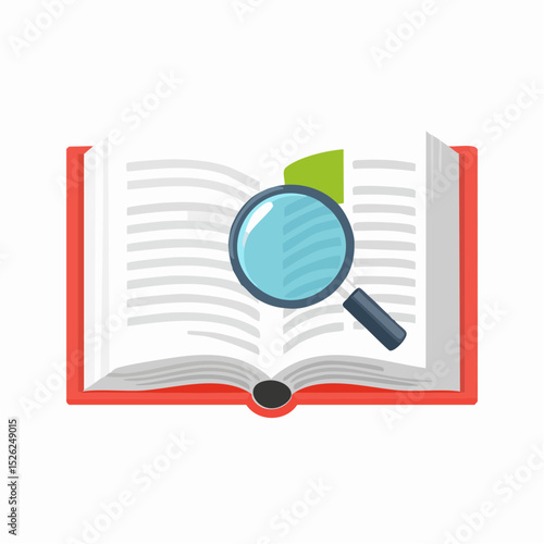 Book and Magnifying Glass: A detailed close-up of an open book with a magnifying glass, illustrating a focus on research, learning, and the pursuit of knowledge. 