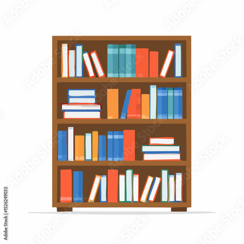 Literary Haven: A neatly arranged bookshelf stands brimming with a vibrant collection of literature, promising knowledge and imagination.