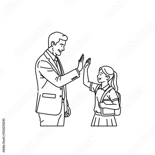 Teacher and student sharing a cheerful high five in a minimalistic illustration
