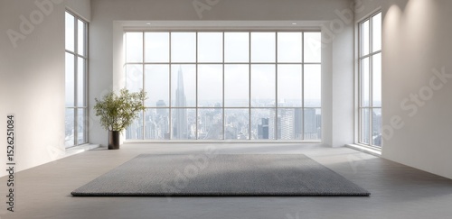 gray rug in the middle of an empty room 