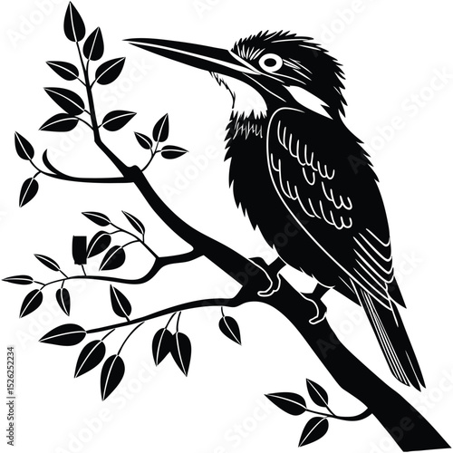 Vector illustration of a wild black bird on a tree branch, perfect for a nature-inspired logo or tattoo