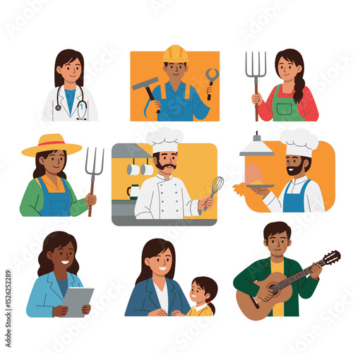 Latin American Men and Women in Various Occupations