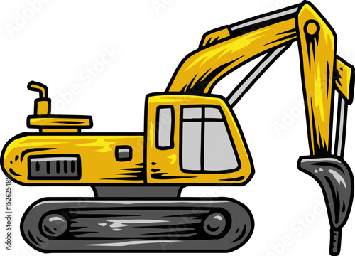 Cartoon excavator construction vehicle on crawler tracks