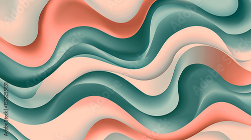 Abstract Wavy Background Teal, Coral, and Cream Swirls Texture