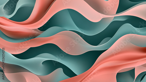 Abstract Coral and Teal Wave Pattern Elegant Swirling Design for Backgrounds