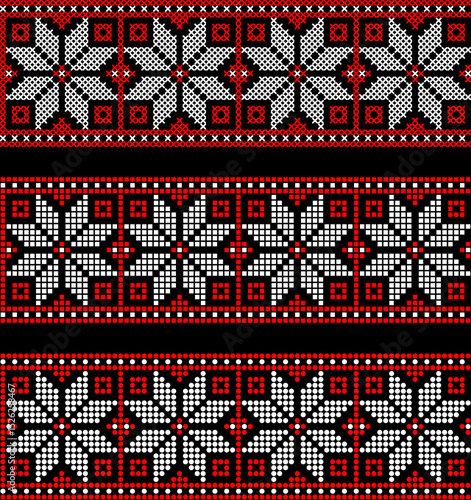 Vector illustration of Ukrainian ornament in ethnic style, identity, vyshyvanka, embroidery for print clothes, websites, banners. Background.
