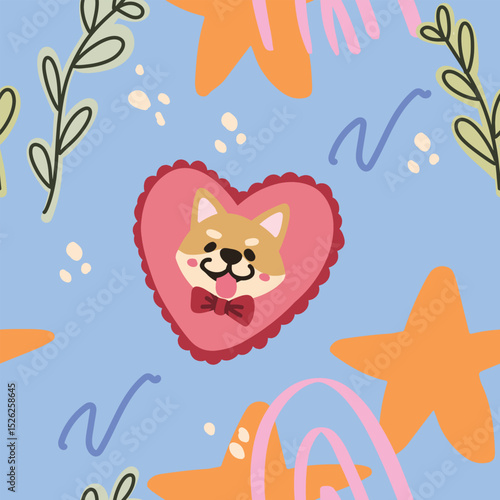 Shiba Inu doh colorful seamless pattern