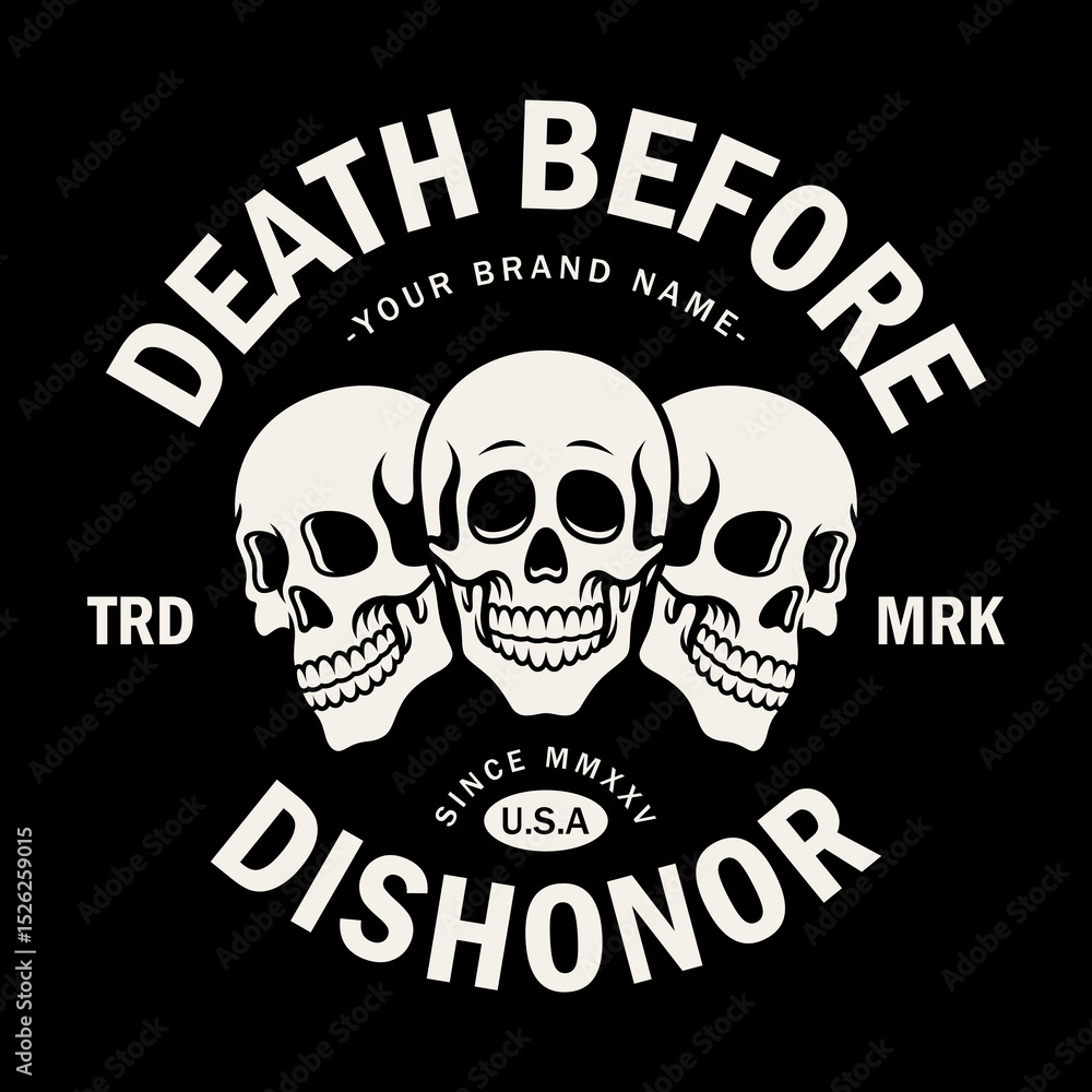 Fototapeta premium Skull 'Death Before Dishonor' logo vector on black background