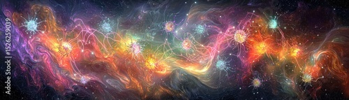 Colorful Abstract Cosmic Background with Stars and Light Patterns