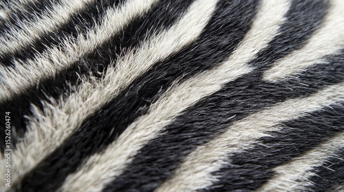 Close-up of zebra fur with sharp focus on unique black and white stripes highlighting natural wildlife texture