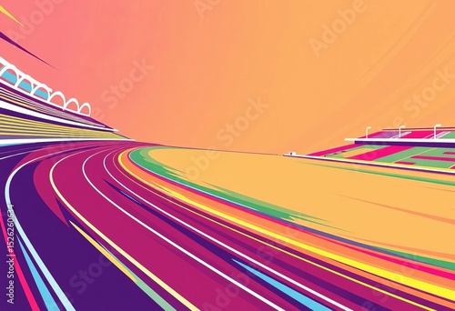 Abstract vector background featuring stylized stadium running tracks, dynamic lines, and vibrant colors,  motion, abstract