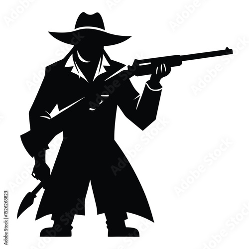 Silhouetted gunslinger cowboy with rifle