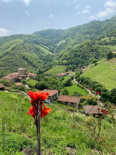 Traditional mountain village of Bandujo (Banduxu in Asturian) in Asturias, Spain