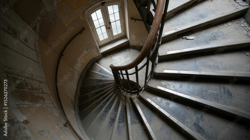 Obraz premium Spiral staircase with a window above it