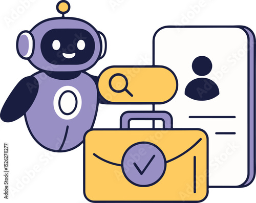 Recruitment Robot Vector Illustration. AI Job Search on White Background.