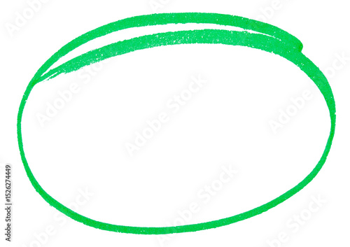 Round highlight doodle drawn with green marker pen on transparent background