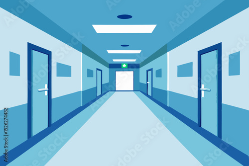 Long Hospital Corridor Sterile, Calm, and Clean Interior Design