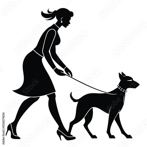 Woman walking dog stylish silhouette fashionable canine
