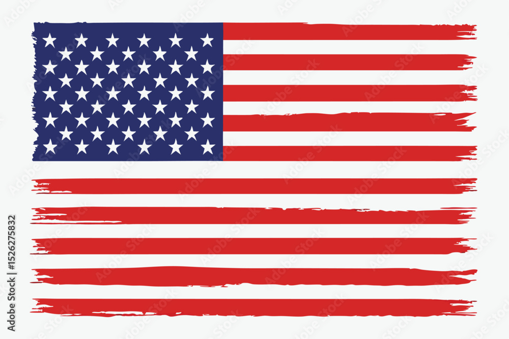 Naklejka premium Distressed United States Flag Illustration with Red Stripes and Stars, Patriotic Symbol