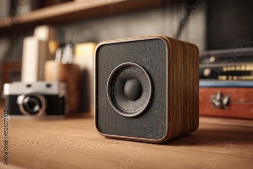 Wallpaper Mural Black and wooden speaker with dark brown edges  Torontodigital.ca