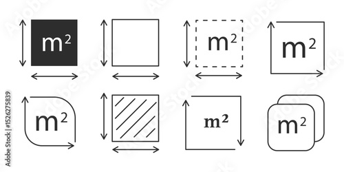Square meter icon line quantity area, m2 measuring area sign symbol. Simple territory measurement. Flat area square meter.