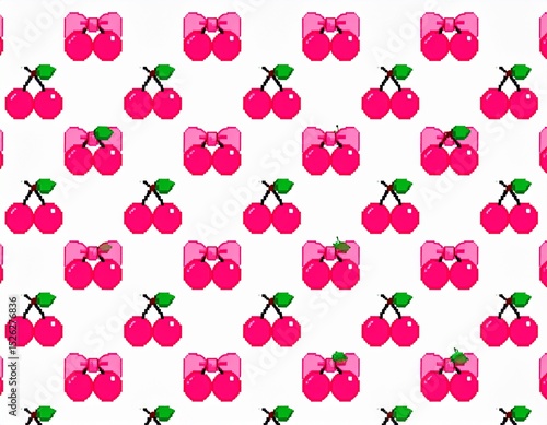 Wallpaper Mural Pattern with pink cherries and bows Torontodigital.ca