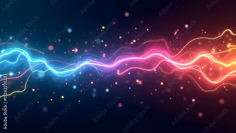 Fototapeta premium Abstract background with neon lightning-like streaks in vibrant colors on dark backdrop. Thick, glowing lines create chaotic yet balanced composition. Energetic, modern design with high contrast.