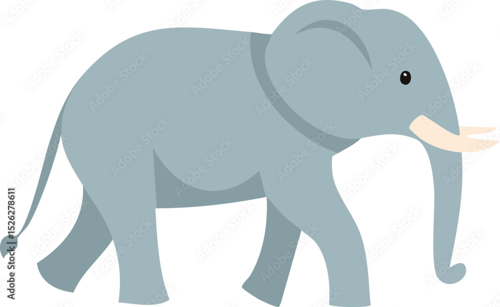 Fototapeta premium Vector Playful Blue Elephant Illustration with Curved Trunk and Creamy Tusks in Minimalist Style