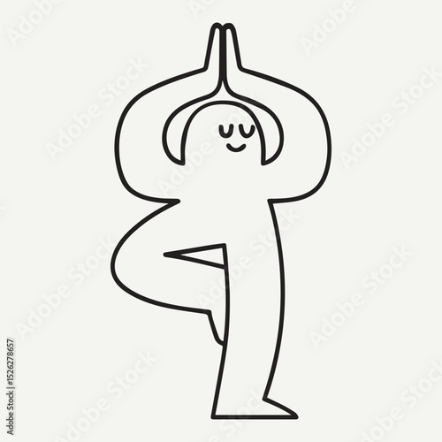 Simple Tree Pose Yoga Illustration – Minimal Line Art of a Person Practicing Vrikshasana for Balance and Mindfulness, Ideal for Wellness Apps, Posters, Meditation Guides, and Holistic Branding