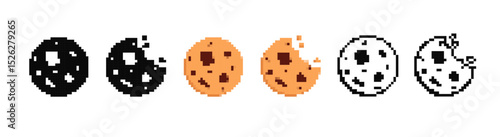 Pixelated cookie designs showing stages of being eaten, featuring a playful and retro game style.
