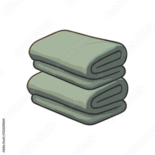 Vector illustration of two folded towels stacked neatly. Soft and clean towels, commonly used in barbershops, bathrooms, or spas. Perfect for icons, lifestyle design elements, hygiene concepts