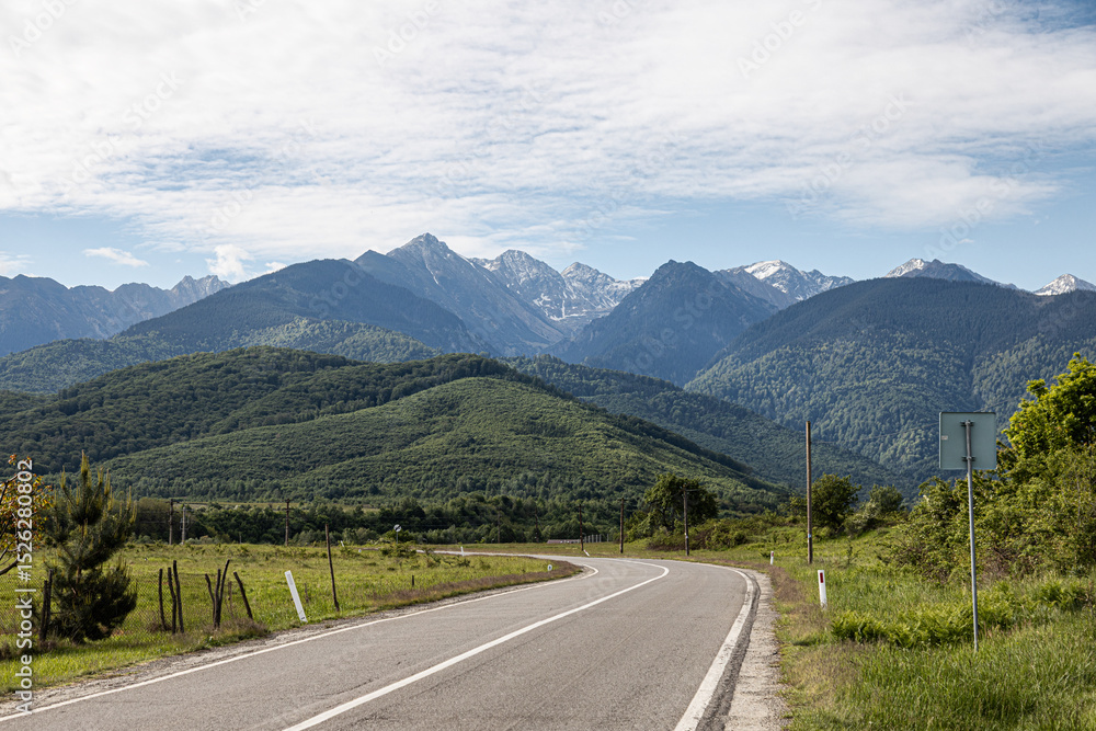 Fototapeta premium A view of the mountain road in the Romanian mountains. Transfăgărășan road