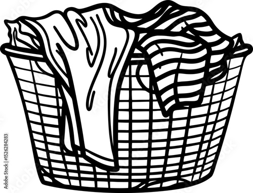Laundry basket filled with assorted clothes everyday household chores, cleanliness, washing, domestic life concept