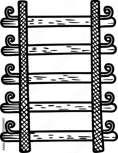 Vintage wooden railway track illustration hand drawn rails, rustic wood planks, transportation construction element