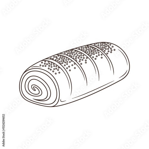 Poppy seed roll illustrated in simple line art style  