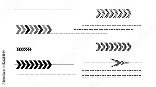 Dotted and Dashed Chevron Arrows Set – Directional Divider Elements on White Background