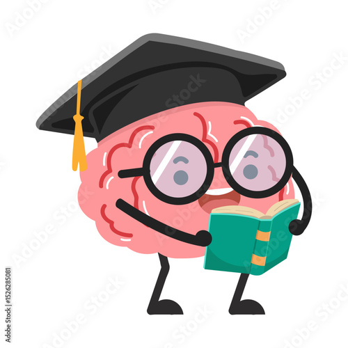Brain Mascot Graduating with a Book