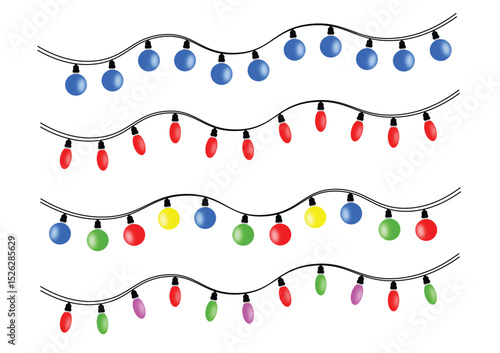 Wallpaper Mural Colorful Christmas String Lights Set – Festive Decorative Hanging Bulbs Vector Illustration Torontodigital.ca
