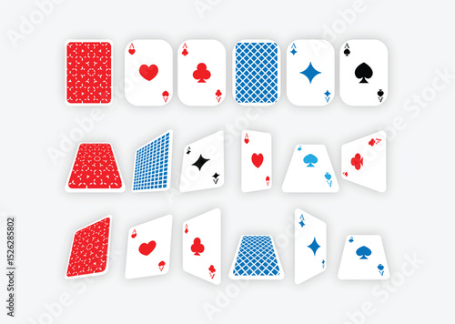 Playing Cards Collection – Poker and Casino Deck Icons in Red and Blue Design
