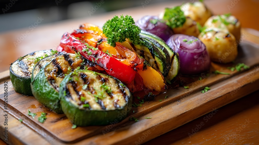 Grilled Vegetables on a Wooden Platter Grilled Vegetables on a Wooden Platter