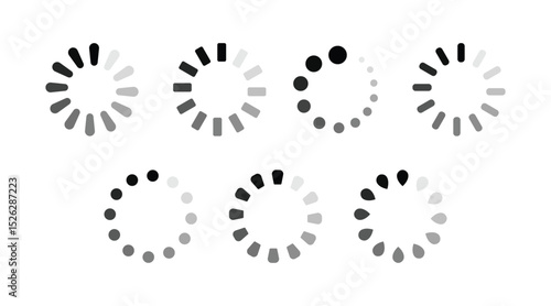 Set of Circular Loading Spinner Icons – Black and Gray Preload Indicators