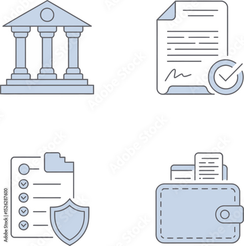 Verification document visuals with courthouse icon, legal stamps, validated lock file and official paper badge.